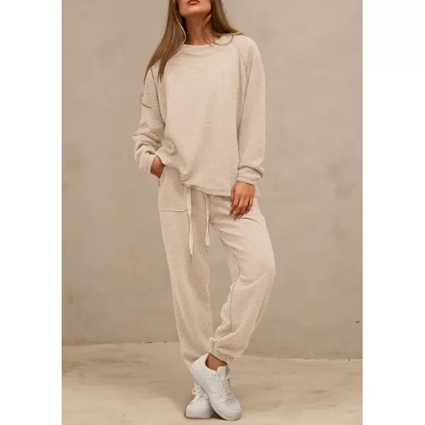 PRETTYGARDEN Womens 2 Piece Tracksuit Outfits Casual Long Sleeve Top High Waisted Sweatpants Lounge Jogger SetBeige