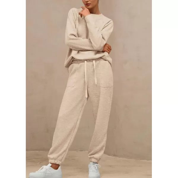 PRETTYGARDEN Womens 2 Piece Tracksuit Outfits Casual Long Sleeve Top High Waisted Sweatpants Lounge Jogger SetBeige