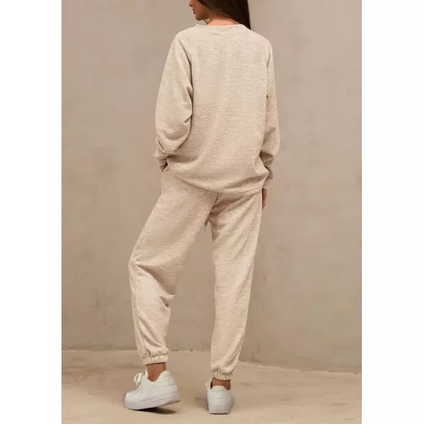 PRETTYGARDEN Womens 2 Piece Tracksuit Outfits Casual Long Sleeve Top High Waisted Sweatpants Lounge Jogger SetBeige