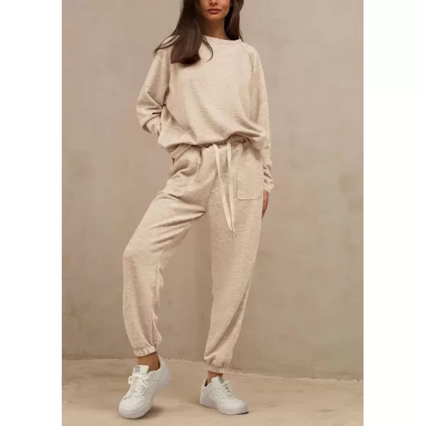 PRETTYGARDEN Womens 2 Piece Tracksuit Outfits Casual Long Sleeve Top High Waisted Sweatpants Lounge Jogger SetBeige