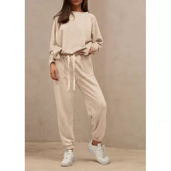 PRETTYGARDEN Womens 2 Piece Tracksuit Outfits Casual Long Sleeve Top High Waisted Sweatpants Lounge Jogger SetBeige