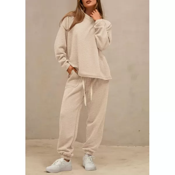 PRETTYGARDEN Womens 2 Piece Tracksuit Outfits Casual Long Sleeve Top High Waisted Sweatpants Lounge Jogger SetBeige