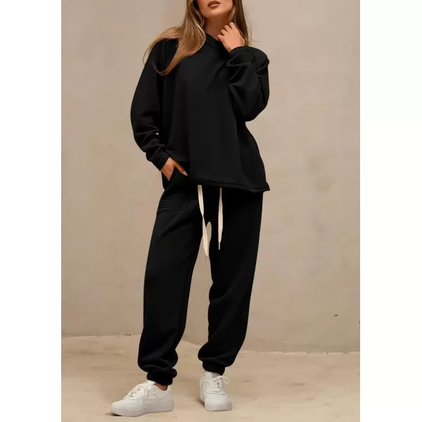 PRETTYGARDEN Womens 2 Piece Tracksuit Outfits Casual Long Sleeve Top High Waisted Sweatpants Lounge Jogger SetBlack