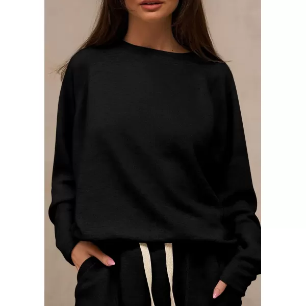 PRETTYGARDEN Womens 2 Piece Tracksuit Outfits Casual Long Sleeve Top High Waisted Sweatpants Lounge Jogger SetBlack