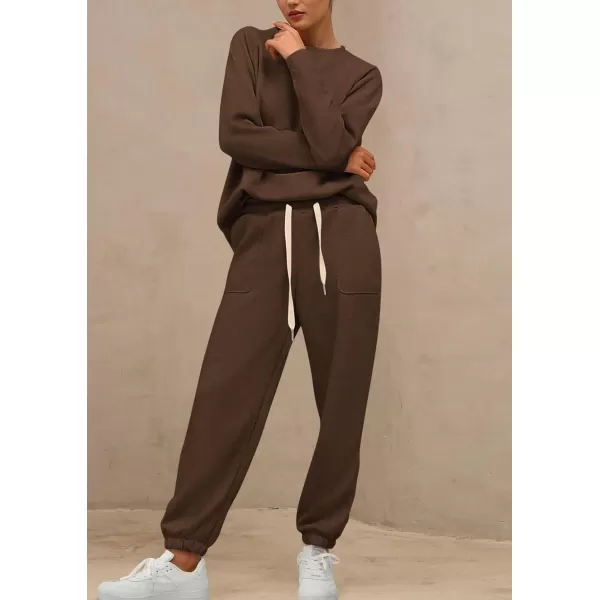 PRETTYGARDEN Womens 2 Piece Tracksuit Outfits Casual Long Sleeve Top High Waisted Sweatpants Lounge Jogger SetCoffee