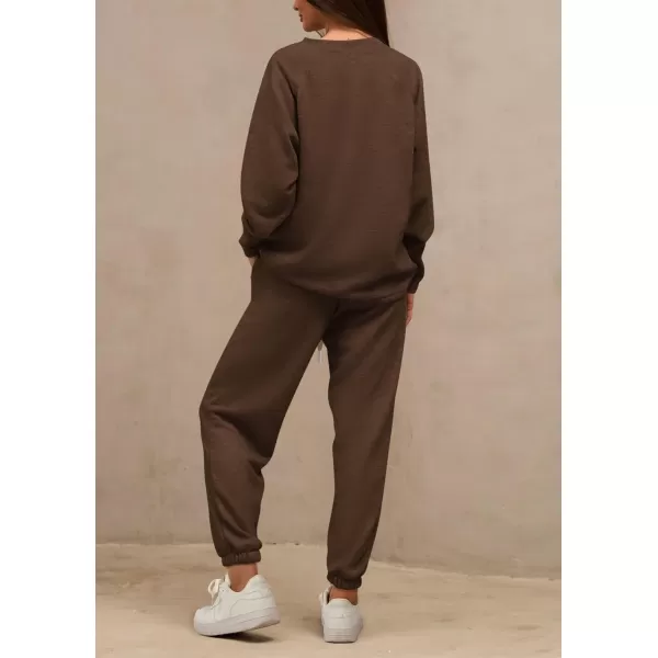 PRETTYGARDEN Womens 2 Piece Tracksuit Outfits Casual Long Sleeve Top High Waisted Sweatpants Lounge Jogger SetCoffee