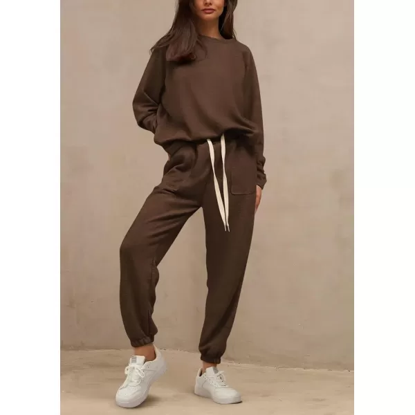 PRETTYGARDEN Womens 2 Piece Tracksuit Outfits Casual Long Sleeve Top High Waisted Sweatpants Lounge Jogger SetCoffee
