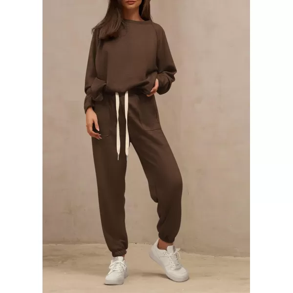 PRETTYGARDEN Womens 2 Piece Tracksuit Outfits Casual Long Sleeve Top High Waisted Sweatpants Lounge Jogger SetCoffee