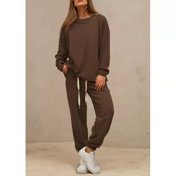 PRETTYGARDEN Womens 2 Piece Tracksuit Outfits Casual Long Sleeve Top High Waisted Sweatpants Lounge Jogger SetCoffee