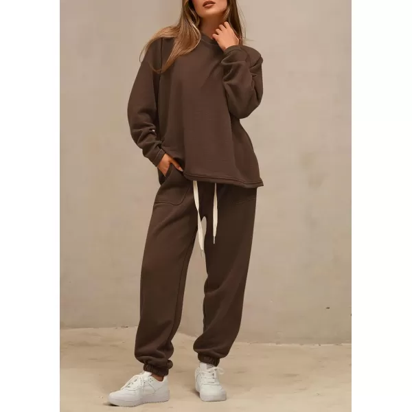 PRETTYGARDEN Womens 2 Piece Tracksuit Outfits Casual Long Sleeve Top High Waisted Sweatpants Lounge Jogger SetCoffee