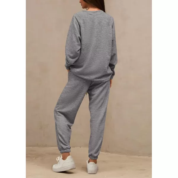 PRETTYGARDEN Womens 2 Piece Tracksuit Outfits Casual Long Sleeve Top High Waisted Sweatpants Lounge Jogger SetGrey