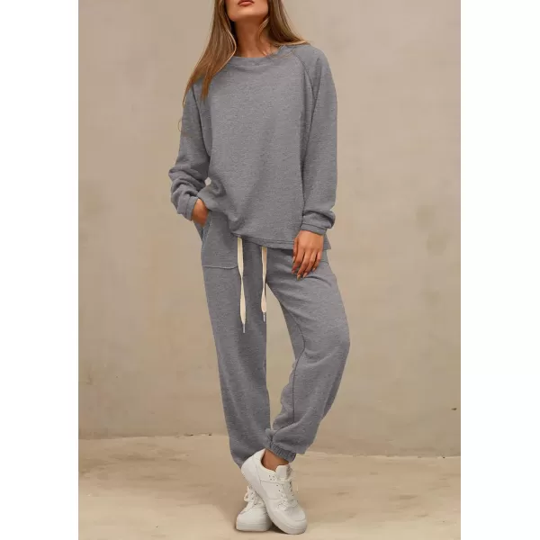 PRETTYGARDEN Womens 2 Piece Tracksuit Outfits Casual Long Sleeve Top High Waisted Sweatpants Lounge Jogger SetGrey