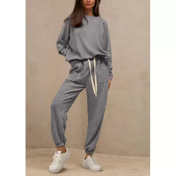 PRETTYGARDEN Womens 2 Piece Tracksuit Outfits Casual Long Sleeve Top High Waisted Sweatpants Lounge Jogger SetGrey