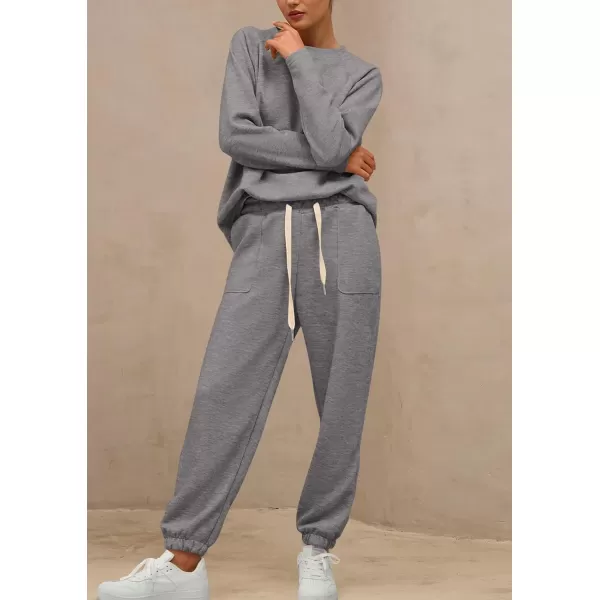 PRETTYGARDEN Womens 2 Piece Tracksuit Outfits Casual Long Sleeve Top High Waisted Sweatpants Lounge Jogger SetGrey