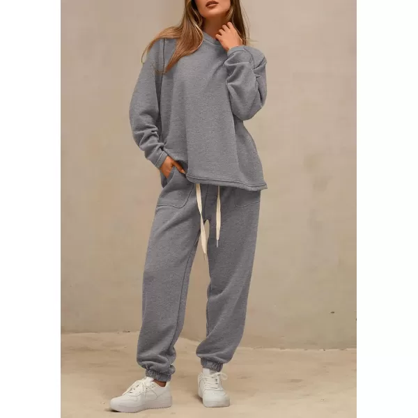 PRETTYGARDEN Womens 2 Piece Tracksuit Outfits Casual Long Sleeve Top High Waisted Sweatpants Lounge Jogger SetGrey