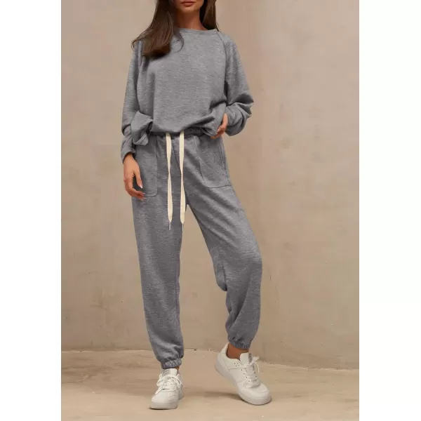 PRETTYGARDEN Womens 2 Piece Tracksuit Outfits Casual Long Sleeve Top High Waisted Sweatpants Lounge Jogger SetGrey