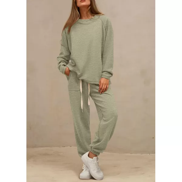 PRETTYGARDEN Womens 2 Piece Tracksuit Outfits Casual Long Sleeve Top High Waisted Sweatpants Lounge Jogger SetLight Green