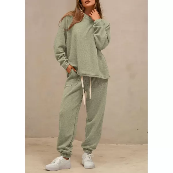 PRETTYGARDEN Womens 2 Piece Tracksuit Outfits Casual Long Sleeve Top High Waisted Sweatpants Lounge Jogger SetLight Green