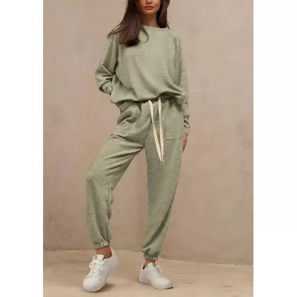 PRETTYGARDEN Womens 2 Piece Tracksuit Outfits Casual Long Sleeve Top High Waisted Sweatpants Lounge Jogger SetLight Green