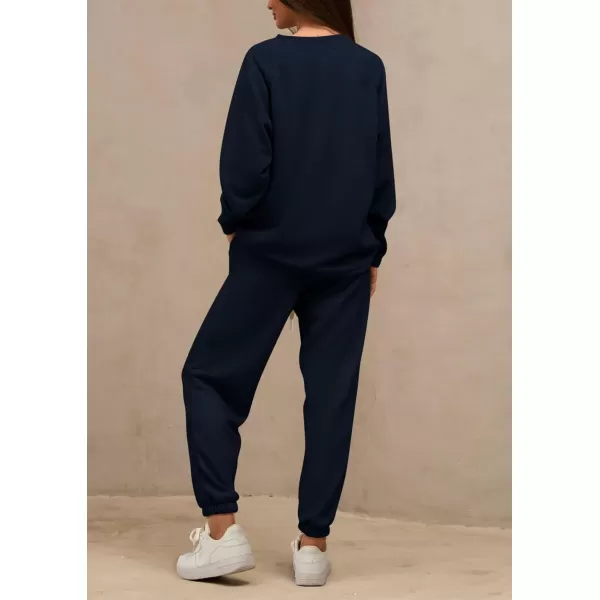 PRETTYGARDEN Womens 2 Piece Tracksuit Outfits Casual Long Sleeve Top High Waisted Sweatpants Lounge Jogger SetNavy