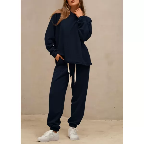 PRETTYGARDEN Womens 2 Piece Tracksuit Outfits Casual Long Sleeve Top High Waisted Sweatpants Lounge Jogger SetNavy