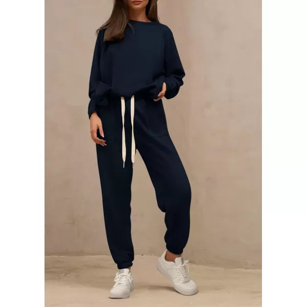PRETTYGARDEN Womens 2 Piece Tracksuit Outfits Casual Long Sleeve Top High Waisted Sweatpants Lounge Jogger SetNavy