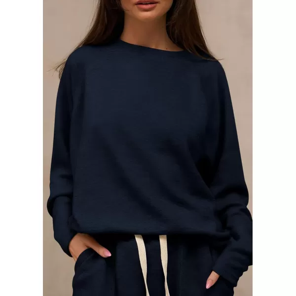 PRETTYGARDEN Womens 2 Piece Tracksuit Outfits Casual Long Sleeve Top High Waisted Sweatpants Lounge Jogger SetNavy