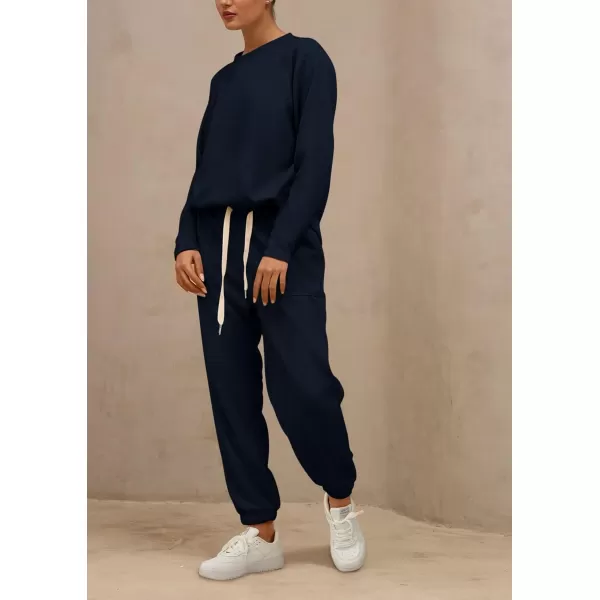 PRETTYGARDEN Womens 2 Piece Tracksuit Outfits Casual Long Sleeve Top High Waisted Sweatpants Lounge Jogger SetNavy