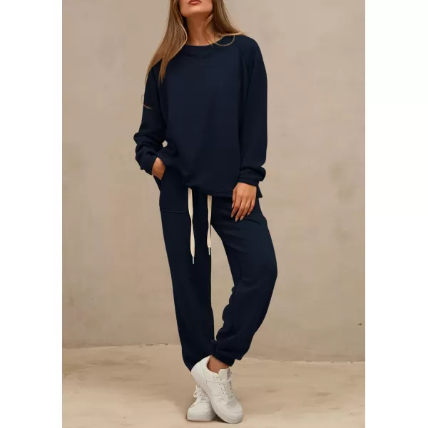 PRETTYGARDEN Womens 2 Piece Tracksuit Outfits Casual Long Sleeve Top High Waisted Sweatpants Lounge Jogger SetNavy