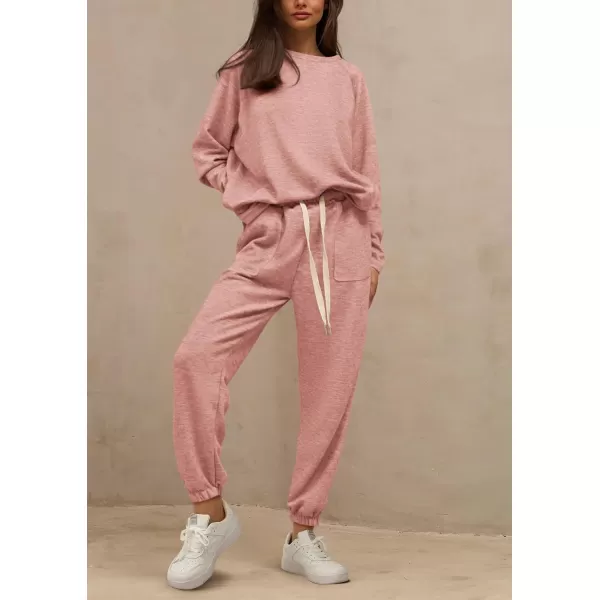PRETTYGARDEN Womens 2 Piece Tracksuit Outfits Casual Long Sleeve Top High Waisted Sweatpants Lounge Jogger SetPink
