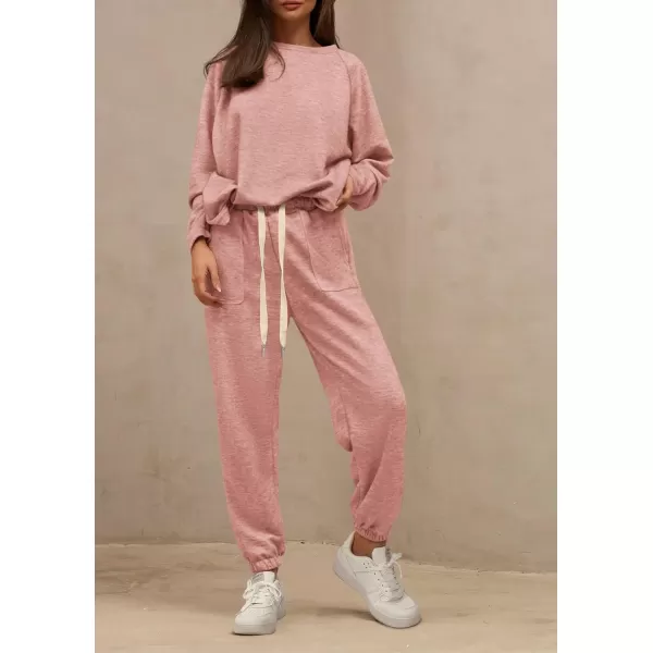 PRETTYGARDEN Womens 2 Piece Tracksuit Outfits Casual Long Sleeve Top High Waisted Sweatpants Lounge Jogger SetPink