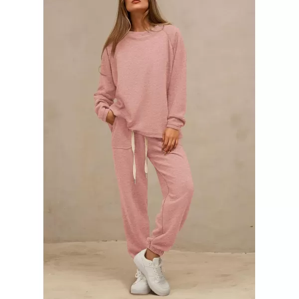 PRETTYGARDEN Womens 2 Piece Tracksuit Outfits Casual Long Sleeve Top High Waisted Sweatpants Lounge Jogger SetPink