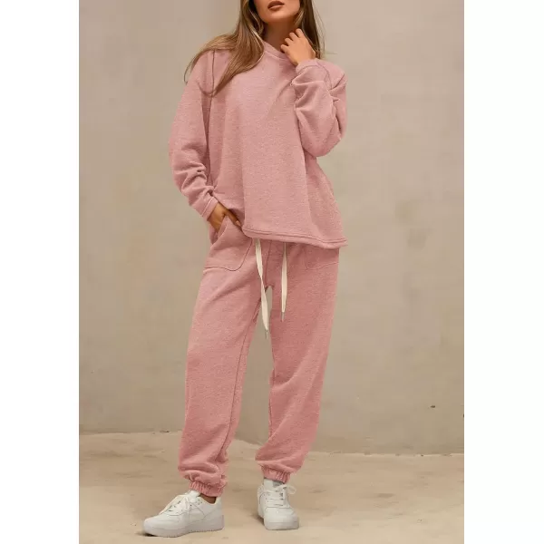PRETTYGARDEN Womens 2 Piece Tracksuit Outfits Casual Long Sleeve Top High Waisted Sweatpants Lounge Jogger SetPink