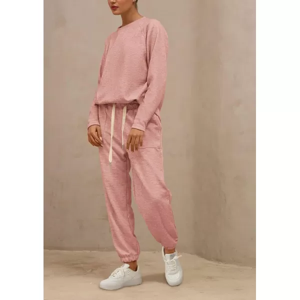 PRETTYGARDEN Womens 2 Piece Tracksuit Outfits Casual Long Sleeve Top High Waisted Sweatpants Lounge Jogger SetPink