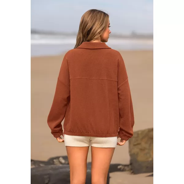 PRETTYGARDEN Womens 2024 Fall Sweatshirt Half Zip Collar Pullover Tops Oversized Long Sleeve Plain Casual Jacket ClothesBrown