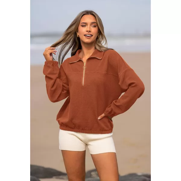 PRETTYGARDEN Womens 2024 Fall Sweatshirt Half Zip Collar Pullover Tops Oversized Long Sleeve Plain Casual Jacket ClothesBrown