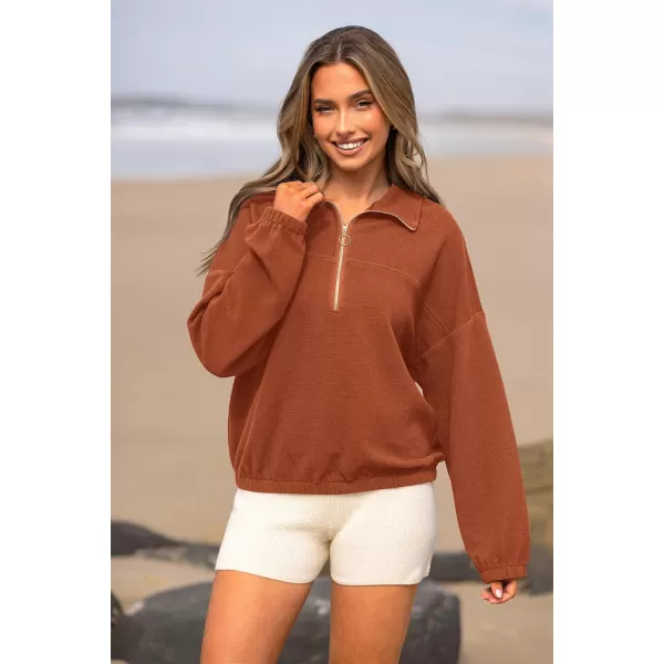PRETTYGARDEN Womens 2024 Fall Sweatshirt Half Zip Collar Pullover Tops Oversized Long Sleeve Plain Casual Jacket ClothesBrown