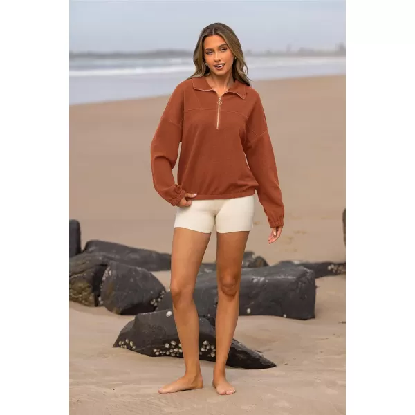 PRETTYGARDEN Womens 2024 Fall Sweatshirt Half Zip Collar Pullover Tops Oversized Long Sleeve Plain Casual Jacket ClothesBrown