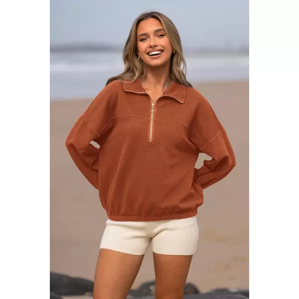 PRETTYGARDEN Womens 2024 Fall Sweatshirt Half Zip Collar Pullover Tops Oversized Long Sleeve Plain Casual Jacket ClothesBrown