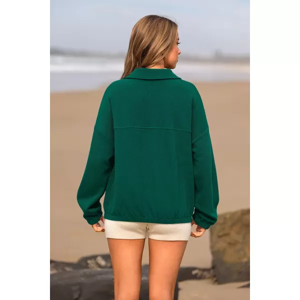 PRETTYGARDEN Womens 2024 Fall Sweatshirt Half Zip Collar Pullover Tops Oversized Long Sleeve Plain Casual Jacket ClothesGreen