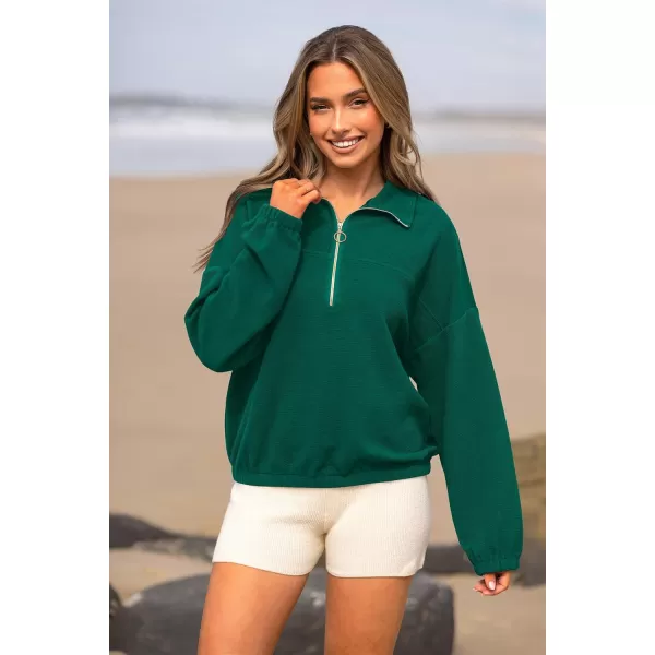 PRETTYGARDEN Womens 2024 Fall Sweatshirt Half Zip Collar Pullover Tops Oversized Long Sleeve Plain Casual Jacket ClothesGreen