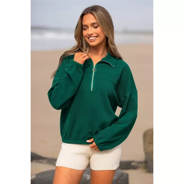 PRETTYGARDEN Womens 2024 Fall Sweatshirt Half Zip Collar Pullover Tops Oversized Long Sleeve Plain Casual Jacket ClothesGreen