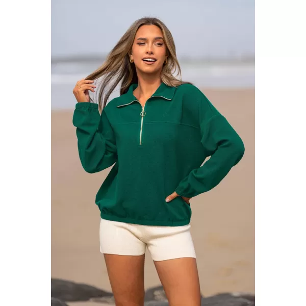 PRETTYGARDEN Womens 2024 Fall Sweatshirt Half Zip Collar Pullover Tops Oversized Long Sleeve Plain Casual Jacket ClothesGreen
