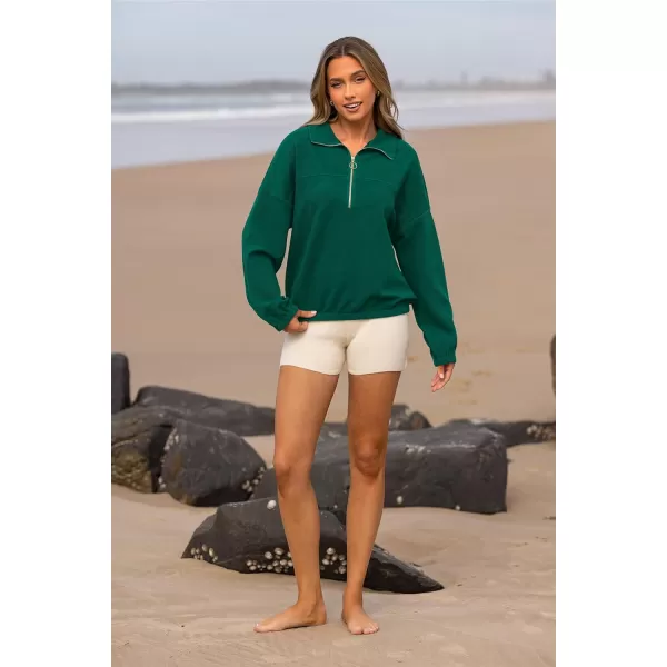 PRETTYGARDEN Womens 2024 Fall Sweatshirt Half Zip Collar Pullover Tops Oversized Long Sleeve Plain Casual Jacket ClothesGreen