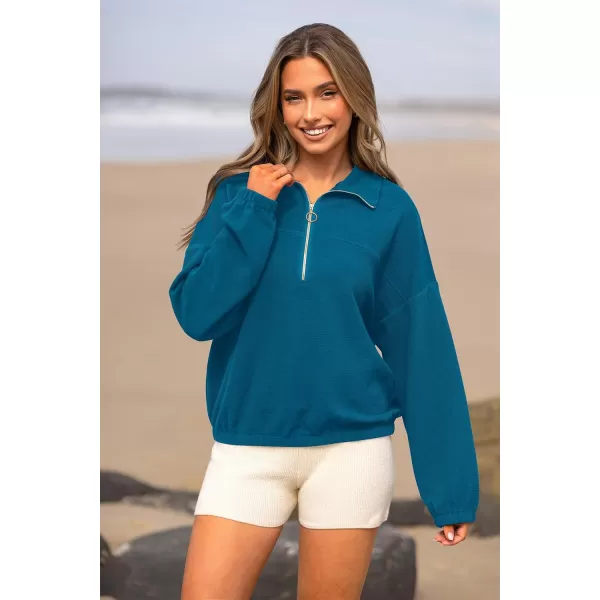 PRETTYGARDEN Womens 2024 Fall Sweatshirt Half Zip Collar Pullover Tops Oversized Long Sleeve Plain Casual Jacket ClothesLake Blue