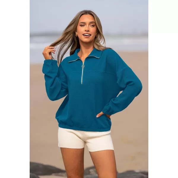 PRETTYGARDEN Womens 2024 Fall Sweatshirt Half Zip Collar Pullover Tops Oversized Long Sleeve Plain Casual Jacket ClothesLake Blue