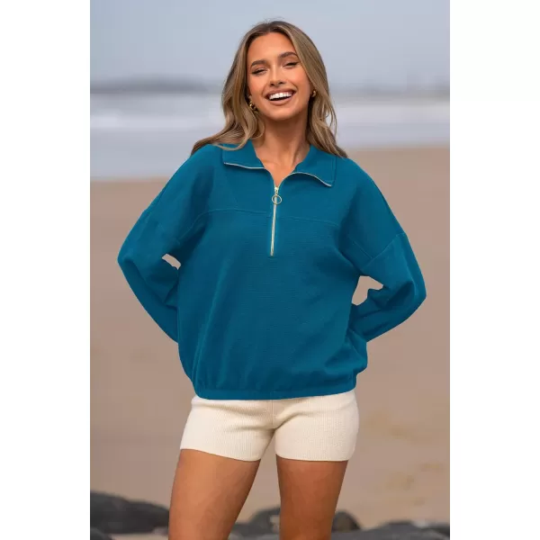 PRETTYGARDEN Womens 2024 Fall Sweatshirt Half Zip Collar Pullover Tops Oversized Long Sleeve Plain Casual Jacket ClothesLake Blue