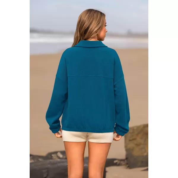 PRETTYGARDEN Womens 2024 Fall Sweatshirt Half Zip Collar Pullover Tops Oversized Long Sleeve Plain Casual Jacket ClothesLake Blue