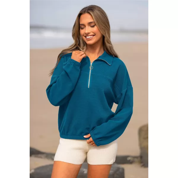 PRETTYGARDEN Womens 2024 Fall Sweatshirt Half Zip Collar Pullover Tops Oversized Long Sleeve Plain Casual Jacket ClothesLake Blue