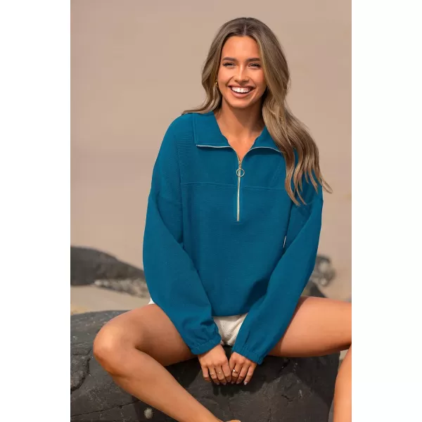 PRETTYGARDEN Womens 2024 Fall Sweatshirt Half Zip Collar Pullover Tops Oversized Long Sleeve Plain Casual Jacket ClothesLake Blue